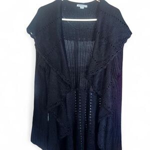 Geneology Woman's Black Crochet Knit Duster Shawl Ruffles SZ 3XL